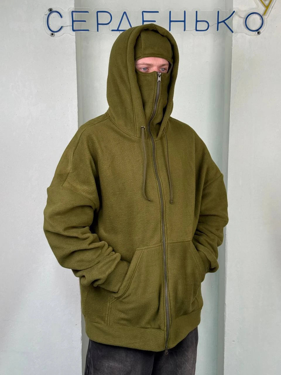 Кофта флісова з інтегрованою балаклавою та принтом